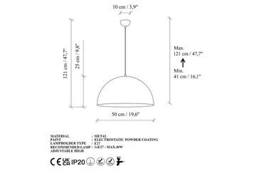 Taklampe Brena Gull Enkelt Sokkel - 50 x 50 x 121 cm - Belysning - Innendørsbelysning & Lamper - Taklampe - Pendellamper & Hengelamper