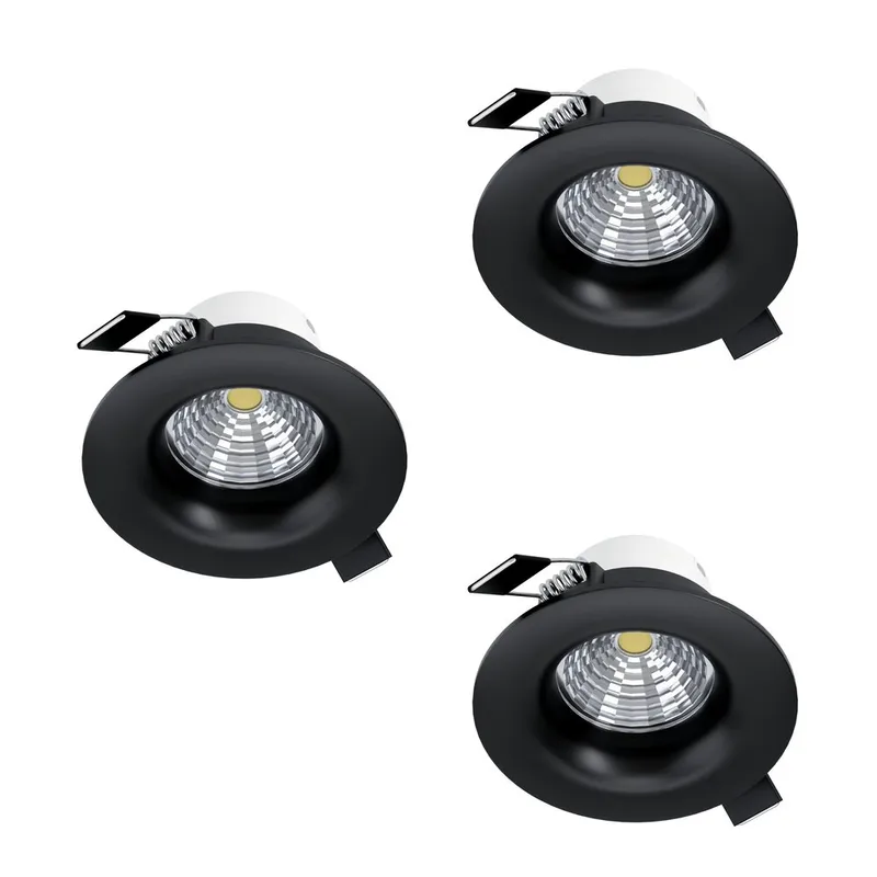 Innfelt lampe Saliceto 88 mm 2700K Sett med 3, Sort