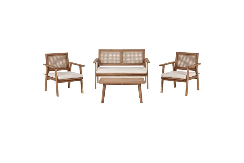 2-sitssoffa med fåtöljer Beliani Arenella Light wood||Beige