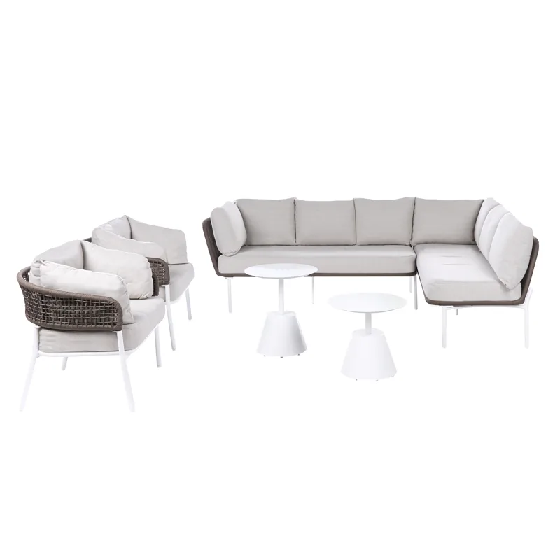 Sofagruppe utendørs 7-seter Robella med bord, Beige/Hvit/Brun