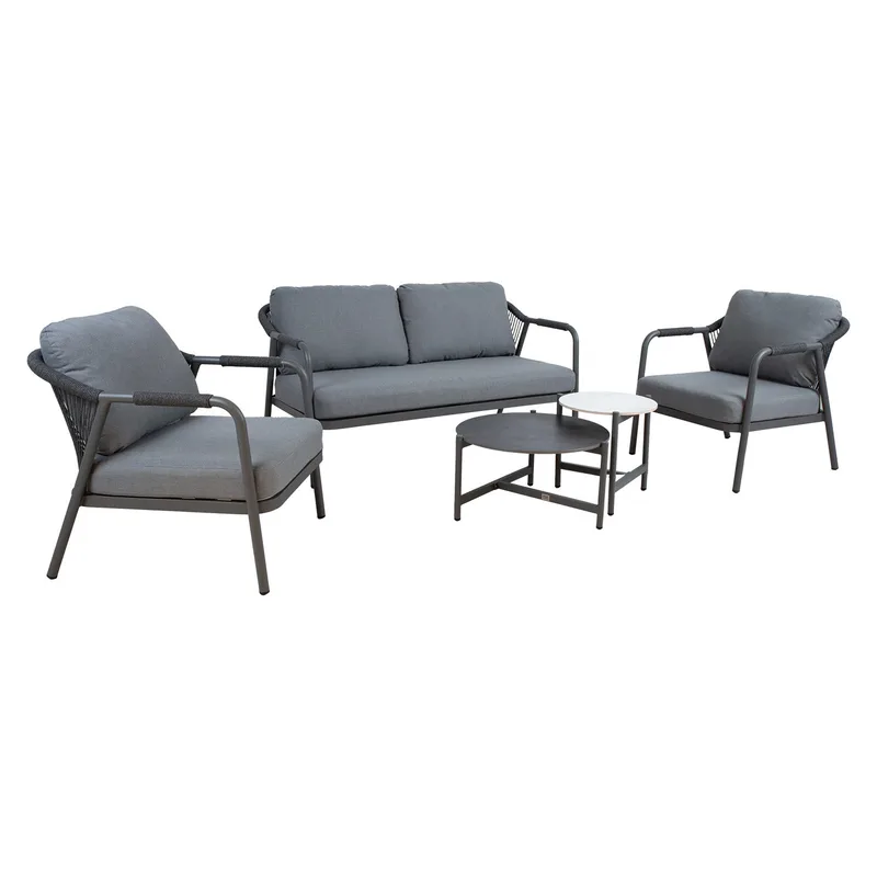 Hagemøbelsett HOME4YOU Kassel 2 bord, sofa og 2 stoler, Grå