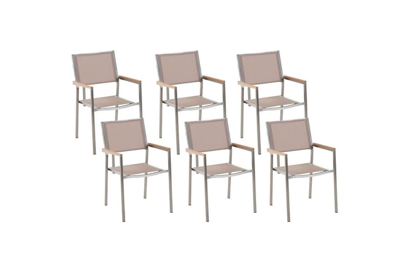 Matstol Beliani Grosseto set om 6 Sandbeige/silver/ljust trä Sand beige||Silver||Light wood