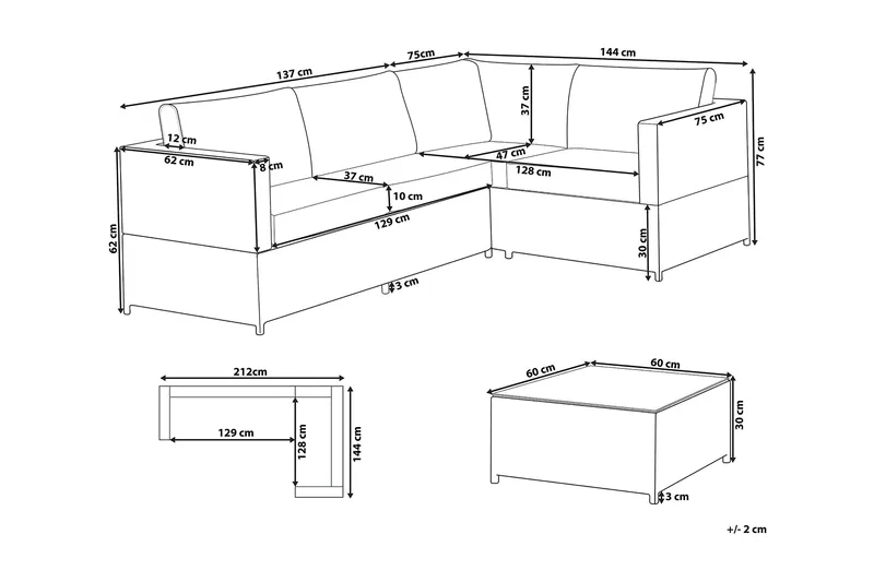 Avola Loungegruppe 212 cm - Grå - Hagemøbler - Loungemøbler - Loungesett