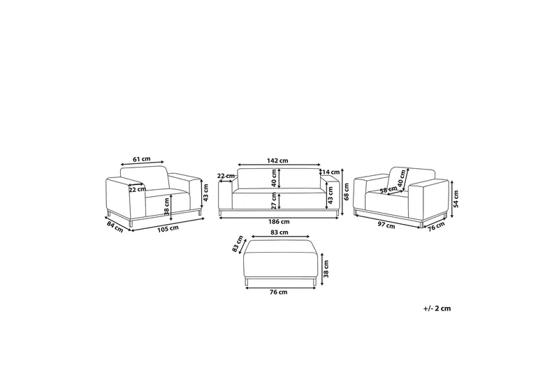 Hughen Loungegruppe 5-seter - Beige / Svart - Hagemøbler - Loungemøbler - Loungesett