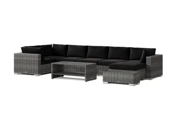 Bahamas utendørs U-sofa 7-seters vendbar divan med åpen avslutning og bord med hylle - Grå - Hagemøbler - Loungemøbler - Sofagruppe utendørs