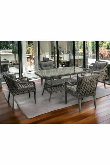Hagebord- og stolesett Atelier Del Sofa Hisar 4+1 (52 x 78 x 56 cm) Grå 5 deler - Hagemøbler - Hagegruppe - Spisegrupper hage