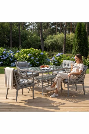Hagebord- og stolesett Atelier Del Sofa Hisar 4+1 (52 x 78 x 56 cm) Grå 5 deler - Hagemøbler - Hagegruppe - Spisegrupper hage