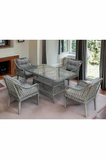 Hagebord- og stolesett Atelier Del Sofa Hisar 4+1 (52 x 78 x 56 cm) Grå 5 deler - Hagemøbler - Hagegruppe - Spisegrupper hage