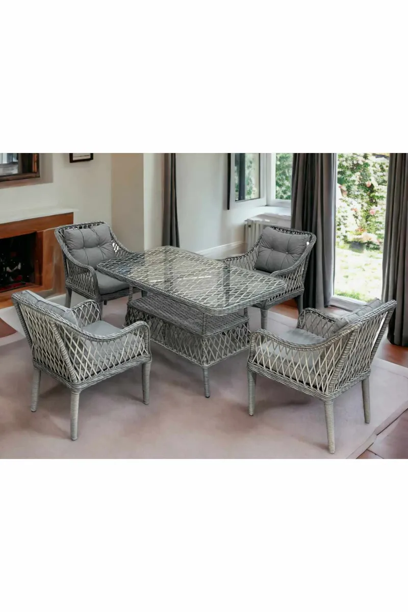 Hagebord- og stolesett Atelier Del Sofa Hisar 4+1 (52 x 78 x 56 cm) Grå 5 deler - Hagemøbler - Hagegruppe - Spisegrupper hage