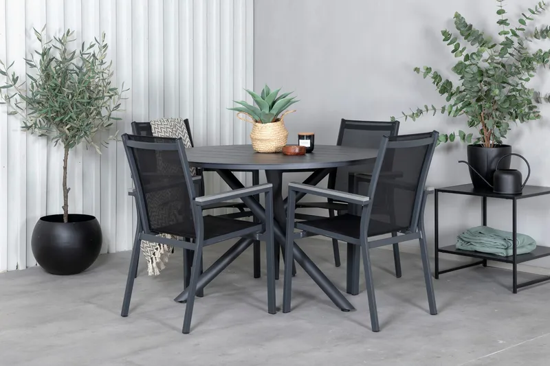 Alma Spisegruppe Rund Ø120cm + 4 Parma Spisestoler, Svart
