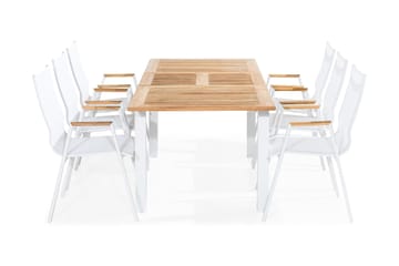 Las Vegas Spisegruppe 152-210x90 + 6 Karmstoler - Hvit/Teak - Hagemøbler - Hagegruppe - Spisegrupper hage