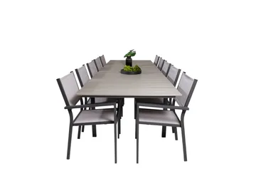 Levels Matgruppe 225-325 cm Rektangulær med 10 Copacabana Stoler - Grå - Hagemøbler - Hagegruppe - Spisegrupper hage