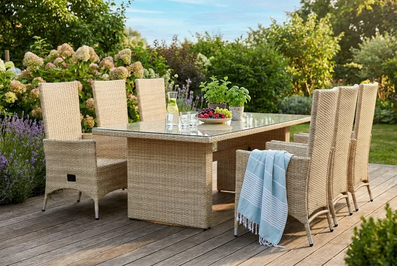 Majestic spisegruppe utendørs 210 + 6 Jenny regulerbar lenestol Comfort Garden Beige - Hagemøbler - Hagegruppe - Spisegrupper hage