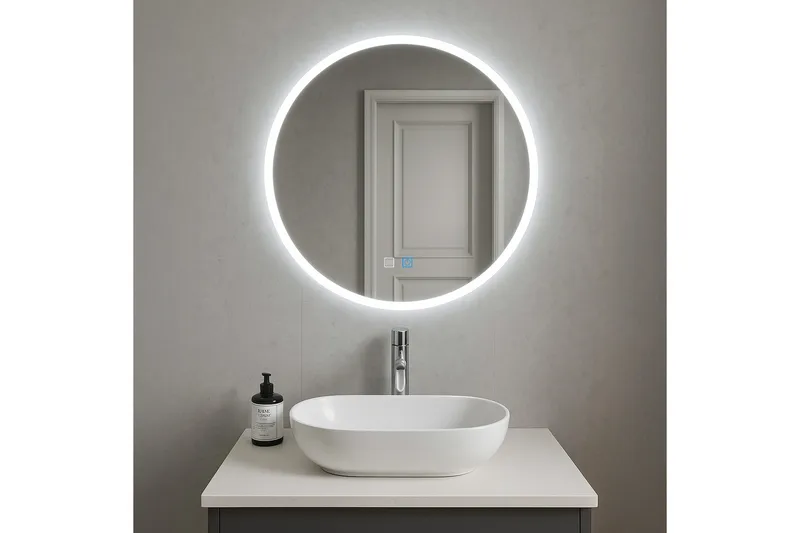 Clas Rundt Baderomsspeil med LED-belysning 120 cm, Anti-Fog og Touch-Kontroll