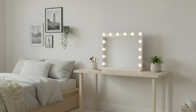 Glow sminkespeil på fot 50 cm med LED-belysning/lamper Hollywood-speil - Hvit - Innredning - Speil - Speil med belysning