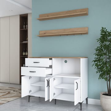 Flerbruksskap Wallxpert Juna (120 x 98,8 x 40 cm) Hvit valnøtt - Hvit og valnøtt - Hus & oppussing - Kjøkken & bad - Kjøkken & vaskerom