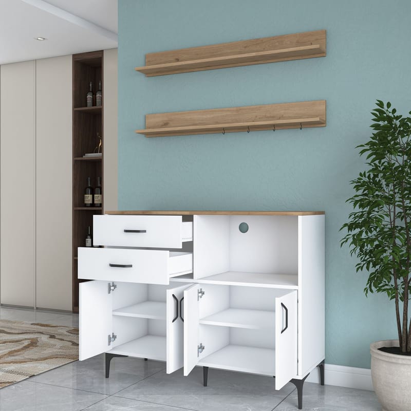 Flerbruksskap Wallxpert Juna (120 x 98,8 x 40 cm) Hvit valnøtt - Hvit og valnøtt - Hus & oppussing - Kjøkken & bad - Kjøkken & vaskerom