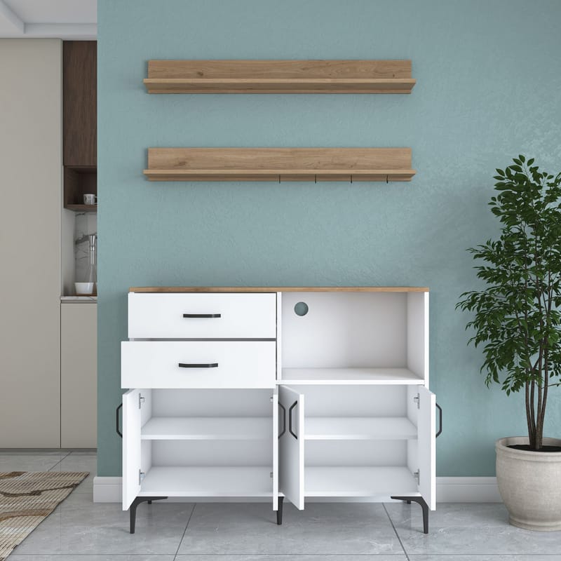 Flerbruksskap Wallxpert Juna (120 x 98,8 x 40 cm) Hvit valnøtt - Hvit og valnøtt - Hus & oppussing - Kjøkken & bad - Kjøkken & vaskerom