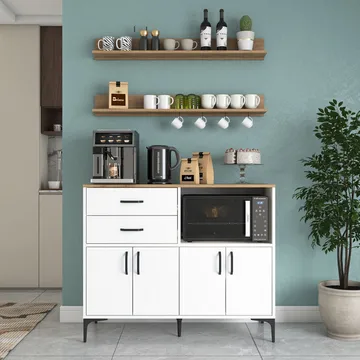 Flerbruksskap Wallxpert Juna (120 x 98,8 x 40 cm) Hvit valnøtt - Hvit og valnøtt - Hus & oppussing - Kjøkken & bad - Kjøkken & vaskerom
