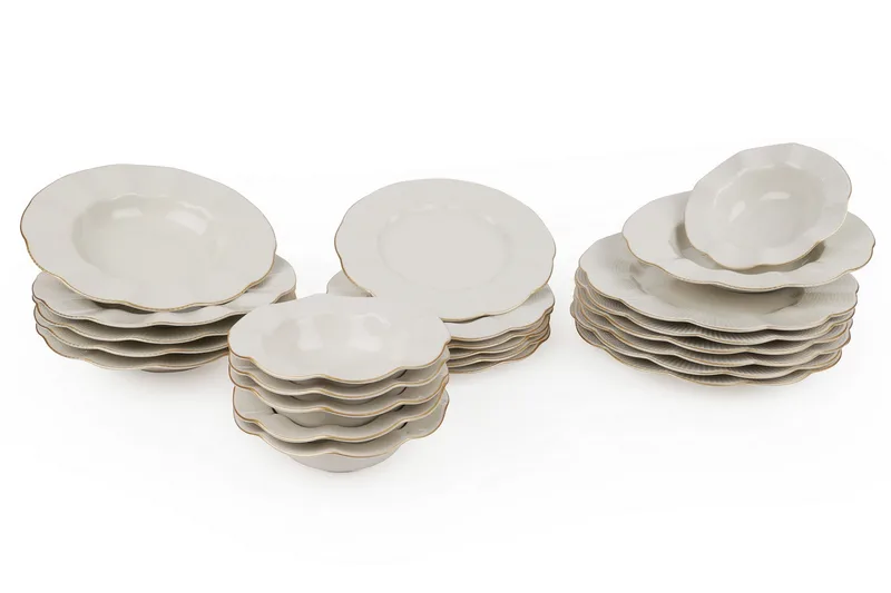 Adine Middagsservise 24 Deler Porselen, Creme/Gull