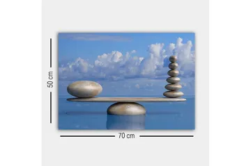 Lerretsbilde - Harmonisk balanse av steiner på en plattform - Lys blå / Beige / Grå - Innredning - Bilder & kunst - Lerretsbilder