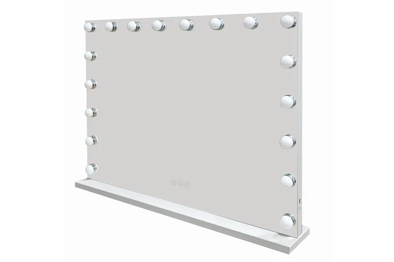 Glow Stort sminkespeil 80 cm med belysning og lamper – Hollywood-speil med USB-lading, Hvit