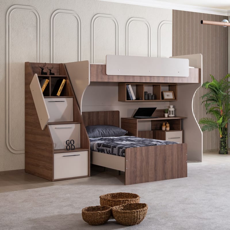 Køyeseng Homitis Milano (260 x 185 x 106 cm) krem brun - Møbler - Barnemøbler - Barneseng & Juniorseng - Husseng