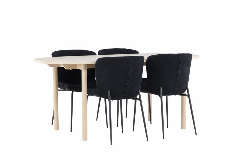 Andy Spisegruppe 180 cm Oval med 4 Modesto stoler - Whitewash/Sort - Møbler - Bord - Spisegrupper