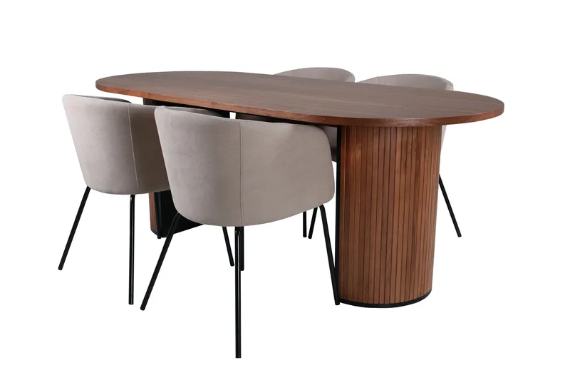 Bianca Matgruppe 200 cm Oval med 4 Berit stoler, Beige