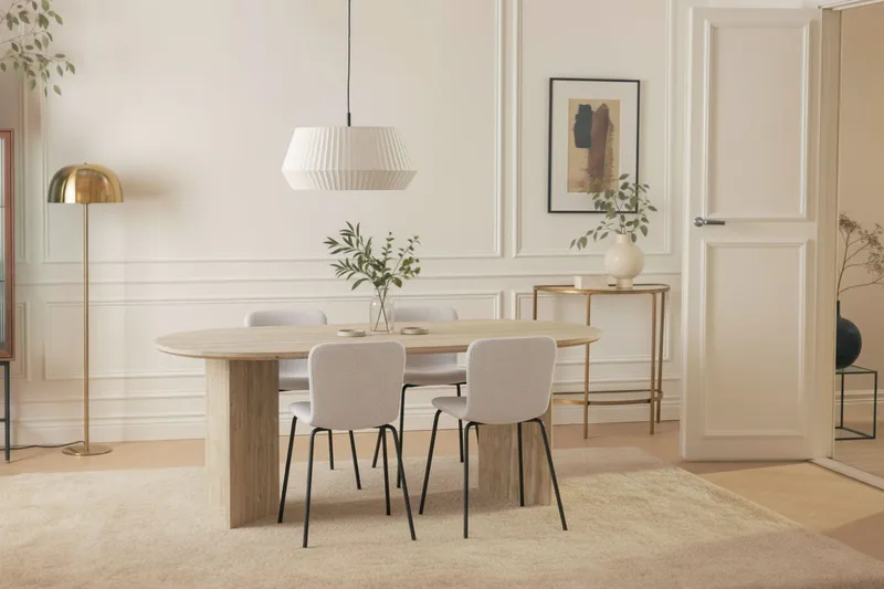 Dano Spisebord 180 cm med 4 Katy Spisestoler - Travertin / Hvit - Møbler - Bord - Spisegrupper