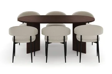 Dano Spisebord 180 cm med 6 Sawako Spisestoler - Valnøtt / Beige - Møbler - Bord - Spisegrupper