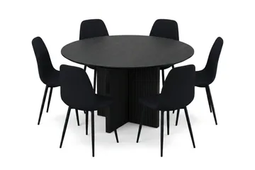Edda spisegruppe rund 130 cm svart med 6 Nibe spisestoler - Svart - Møbler - Bord - Spisegrupper