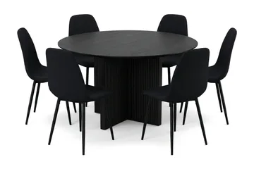 Edda spisegruppe rund 130 cm svart med 6 Nibe spisestoler - Svart - Møbler - Bord - Spisegrupper