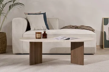 Hasina sofabord 119 cm ovalt - Travertin og Valnøtt - Møbler - Bord - Sofabord