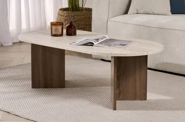 Hasina sofabord 119 cm ovalt - Travertin og Valnøtt - Møbler - Bord - Sofabord