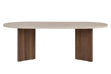 Hasina sofabord 119 cm ovalt - Travertin og Valnøtt - Møbler - Bord - Sofabord