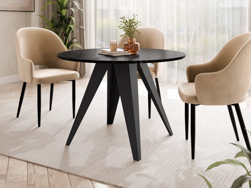 Hoban Spisebord rundt uttrekkbart 100-138 cm - svart (svart marmortopp) - Møbler - Bord - Spisebord & kjøkkenbord