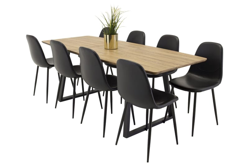 Inca Spisegruppe 160 cm Rektangulær med 8 Polar Stoler, Sort