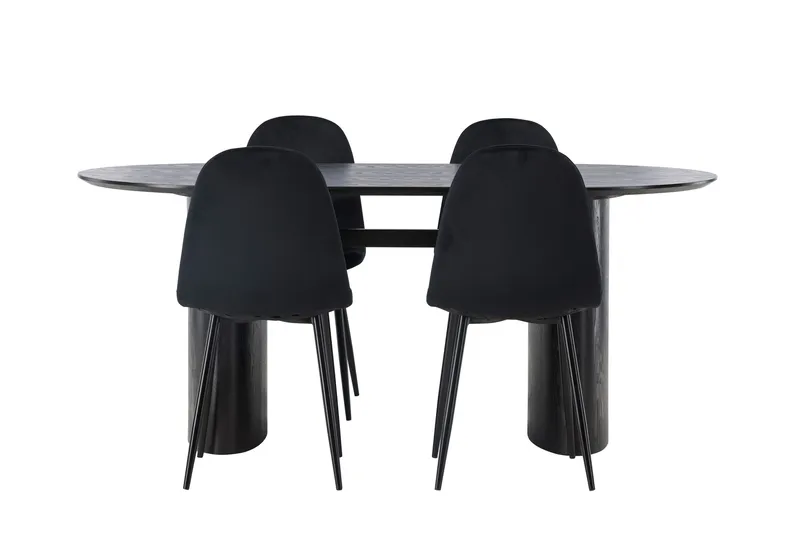 Isolde Spisegruppe 180 cm Oval med 4 Polar Stoler, Sort