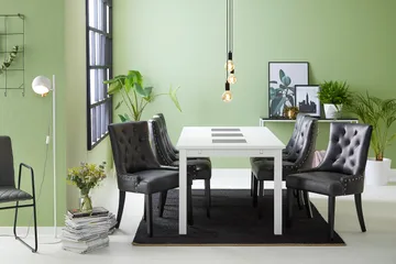 Jasmin Spisegruppe med 6 Tuva Lenestol - Hvit/Svart PU - Møbler - Bord - Spisegrupper