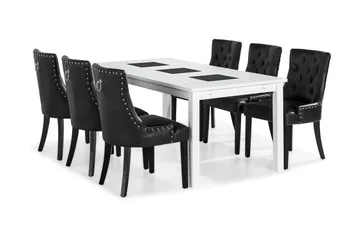 Jasmin Spisegruppe med 6 Tuva Lenestol - Hvit/Svart PU - Møbler - Bord - Spisegrupper
