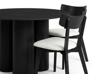 Juno spisegruppe 130 cm rund i svart med 6 Amelia spisestoler med pute - Svart/Beige - Møbler - Bord - Spisegrupper