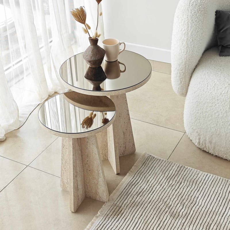 Dasina sidebord 2 deler 50 cm - Travertin / Bronse - Møbler - Bord - Avlastningsbord - Settbord