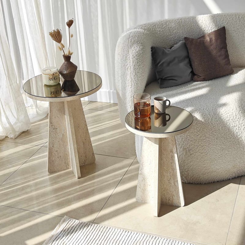 Dasina sidebord 2 deler 50 cm - Travertin / Bronse - Møbler - Bord - Avlastningsbord - Settbord