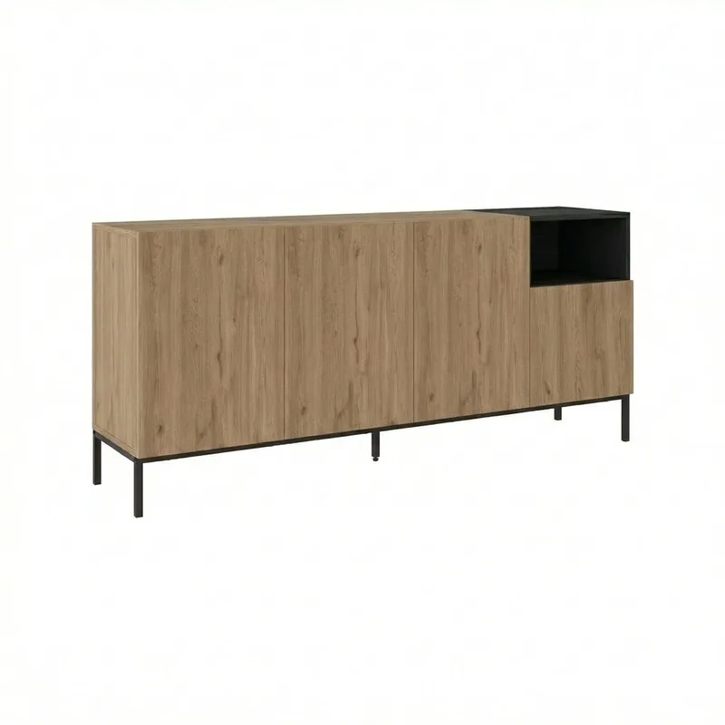 Morlen Konsoll 180x80x41,8 cm, Natural Oak, Wood Black, Sandstone