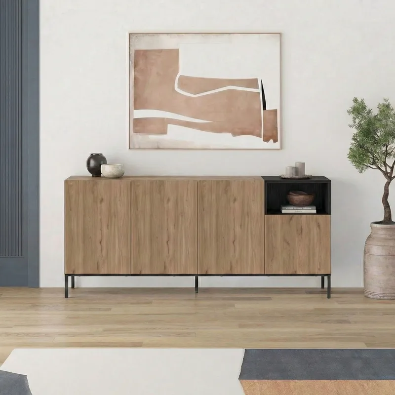 Morlen Konsoll 180x80x41,8 cm - Natural Oak, Wood Black, Sandstone - Møbler - Bord - Avlastningsbord - Gangbord
