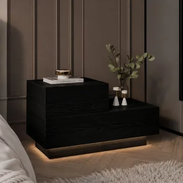 Nattbord Homitis Kayra (70 x 35 x 38,3 cm) Svart tre - Svart tre - Møbler - Bord - Avlastningsbord - Sengebord & nattbord