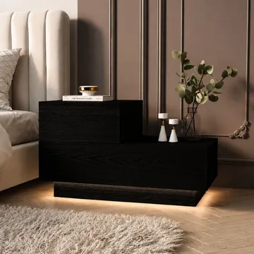 Nattbord Homitis Kayra (70 x 35 x 38,3 cm) Svart tre - Svart tre - Møbler - Bord - Avlastningsbord - Sengebord & nattbord