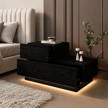 Nattbord Homitis Kayra (70 x 35 x 38,3 cm) Svart tre - Svart tre - Møbler - Bord - Avlastningsbord - Sengebord & nattbord