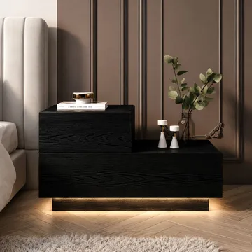 Nattbord Homitis Kayra (70 x 35 x 38,3 cm) Svart tre - Svart tre - Møbler - Bord - Avlastningsbord - Sengebord & nattbord